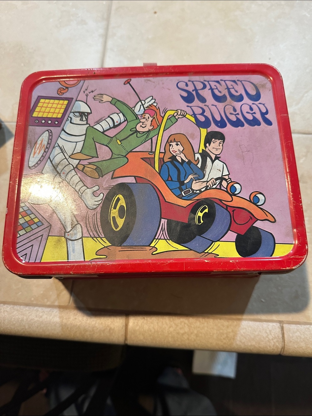Speed Buggy Red Metal Toy Tin Lunchbox